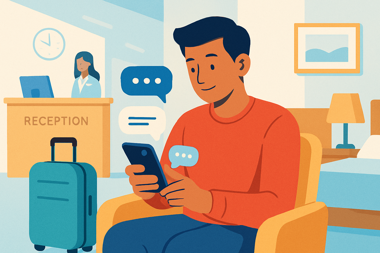 Happy customer using mobile messaging illustration